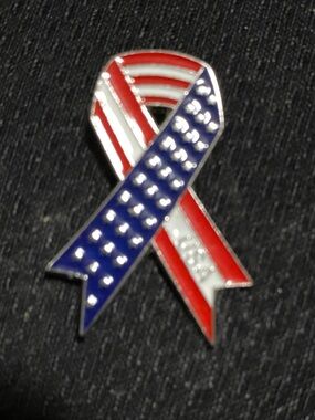 American Flag Ribbon Enamel Pin - Red White Blue